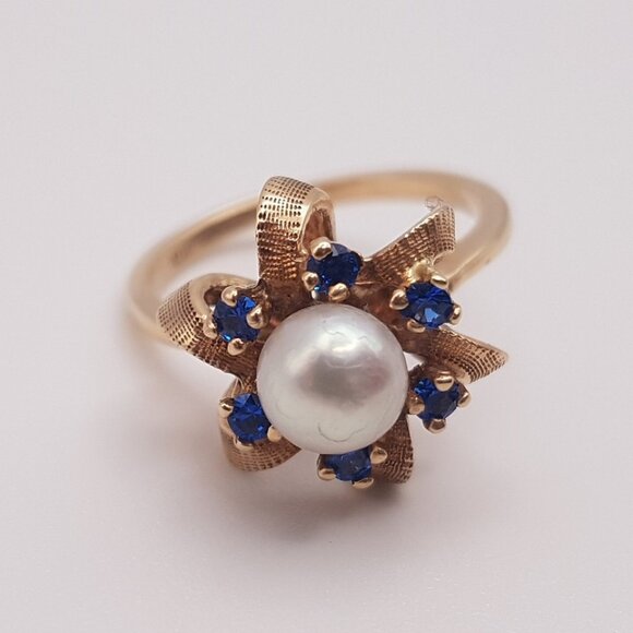 Vintage Cultured Pearl 10K Yellow Gold Estate Ring Trademark A&A - Picture 4 of 12